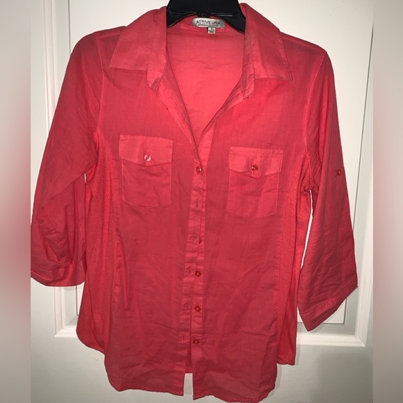Active USA Women’s Button Down Shirts. 3 shirts, teal, black, pinkish color - Picture 4 of 7